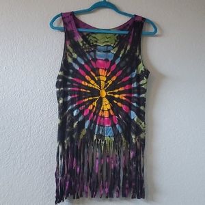 Tie dye fringe tank top